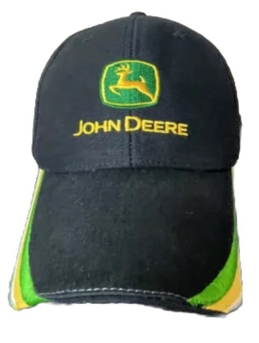 John Deere Hat Black Green Yellow Adjustable Strap Baseball Cap Tractors - Picture 2 of 7