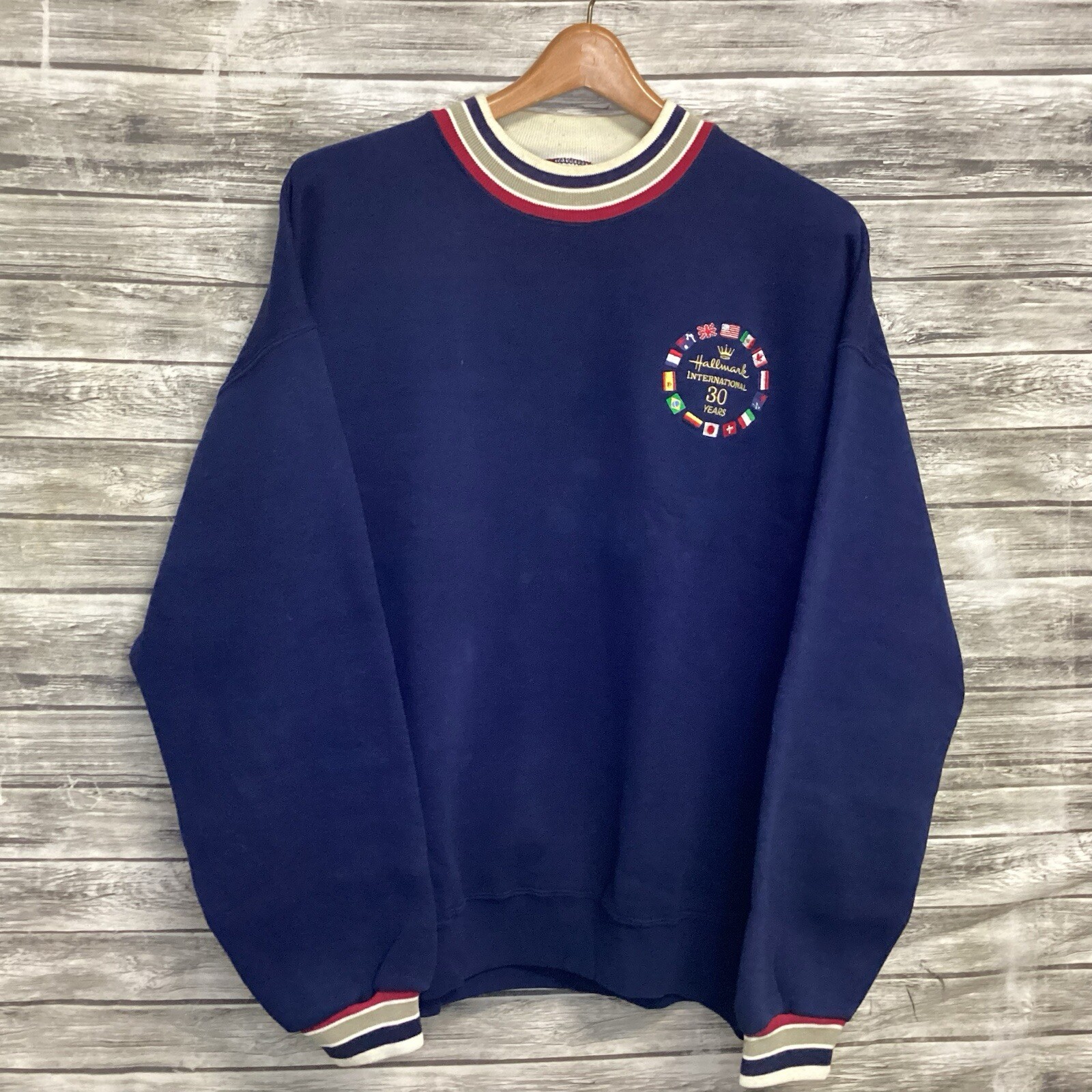 Vintage Hallmark International Sweatshirt Mens XL Blue JERZEES Crewneck 90s