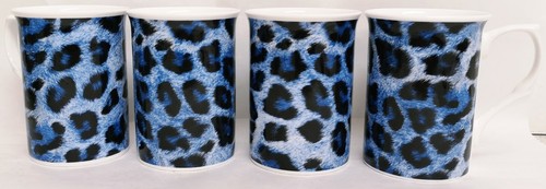 Leopard Blue Mugs Set 6 Fine Bone China Animal Print Castle Cups Decorated UK - Picture 3 of 6