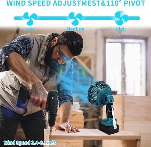 Portable Fan with Remote for Bosch 18v battery Desk Fan w/ 3 Speed Settings +LED - Picture 3 of 7