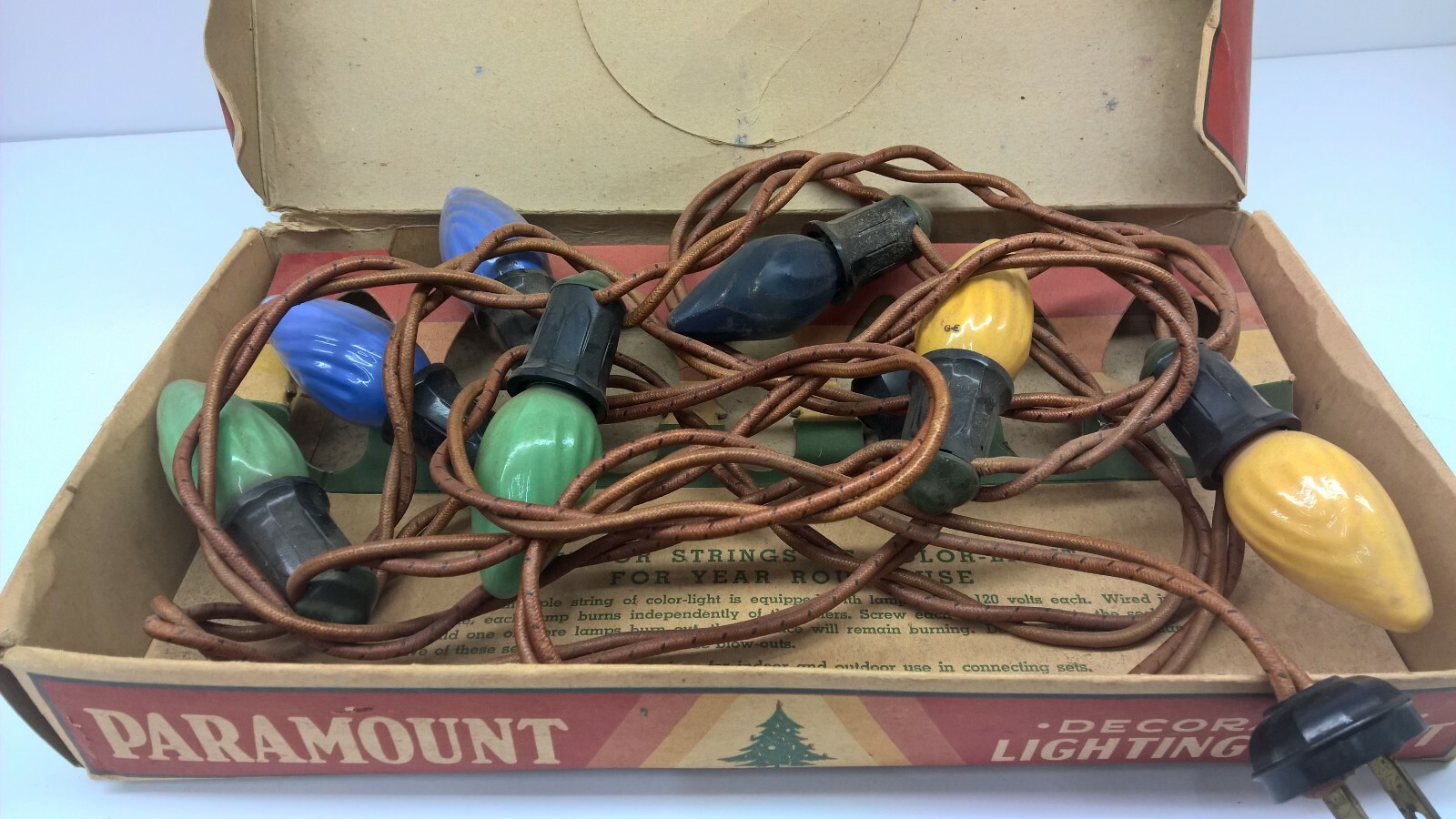 Vintage Paramount Christmas Lights Works 7 String Light Set Original