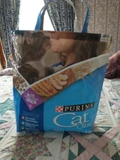 Medium Reusable Shopping Blue Tote Gift Bag Handmade From Cat Food Feed Bag