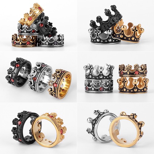 Anillo de corona real para hombre mujer acero inoxidable joyería punk para niña novio - Imagen 12 de 26
