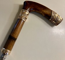 VINTAGE ANTIQUE GOLD FILLED FAUX HORN UMBRELLA CANE HANDLE 1905
