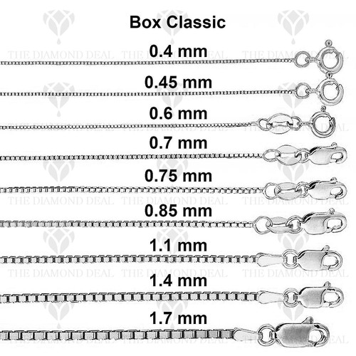 Collar de cadena de caja de oro blanco liso de 14 K, 16"" a 30"" pulgadas, 0,5 mm a 1,4 mm - Imagen 14 de 18
