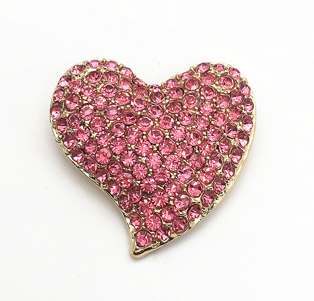 ch♡ Women's Pink Crystal Rhinestone Love Heart Brooch Pin | eBay