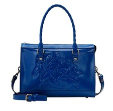 Patricia Nash Leather JOSSELIN Leather Crossbody Satchel Bag- Rich Blue Tooled