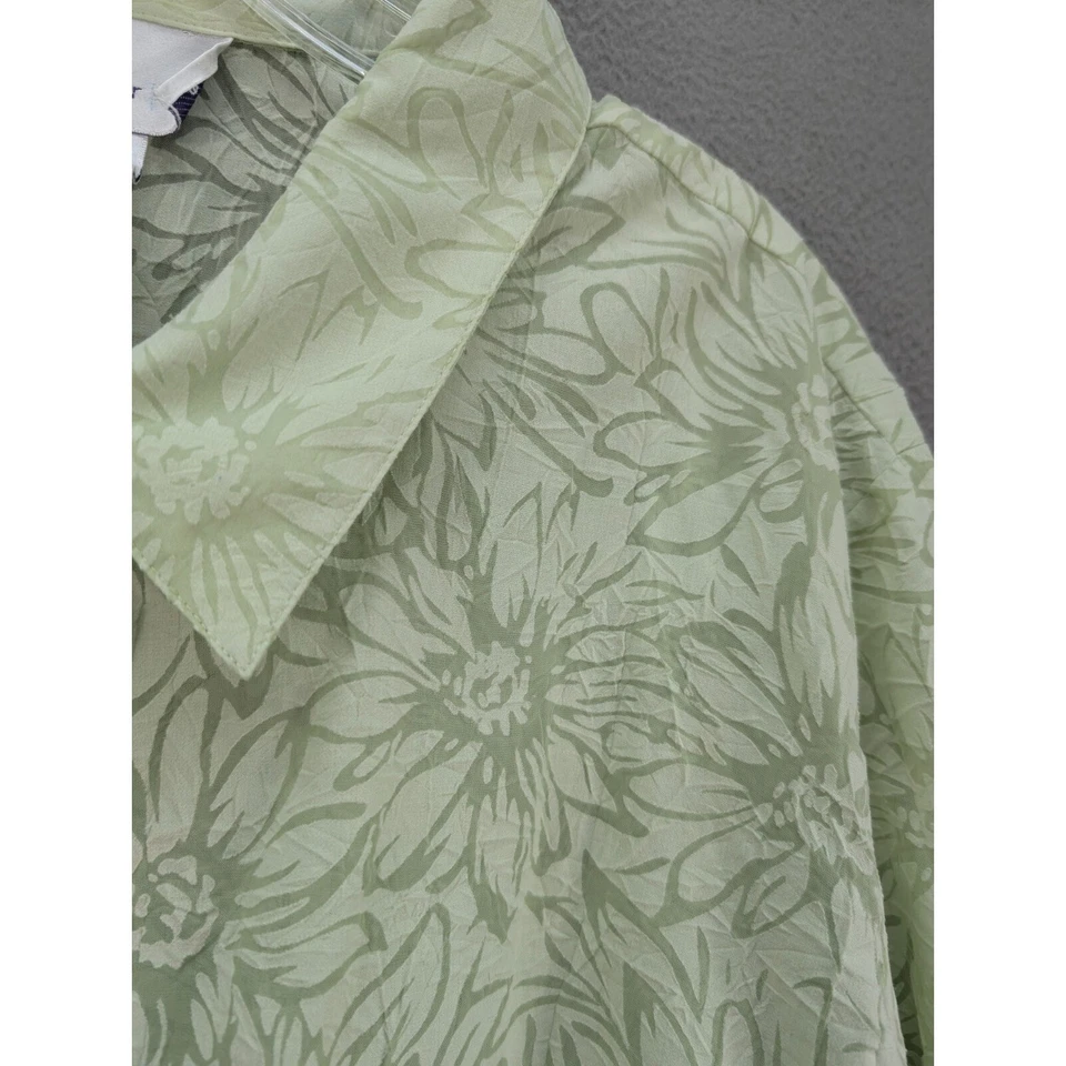 SUSAN GRAVER Button Up Long Sleeve Floral Top Pistachio Cotagecore Plus Size 2X Foto 3 de 4