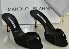  845 NEW Manolo Blahnik MONET Black Suede Slides Sandals Mules Heels Shoes 39