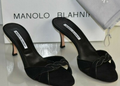 $845 NEW Manolo Blahnik MONET Black Suede Slides Sandals Mules