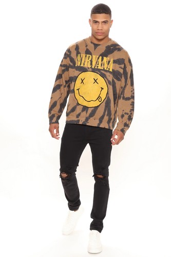 Nirvana Herren Distressed Print Batik Pullover Fleece Rundhalsausschnitt Sweatshirt - Bild 3 von 7