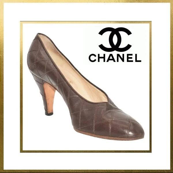 CHANEL • Classic Quilted Dark Chocolate Leather Pumps • Vintage 90s • Size  EU 37