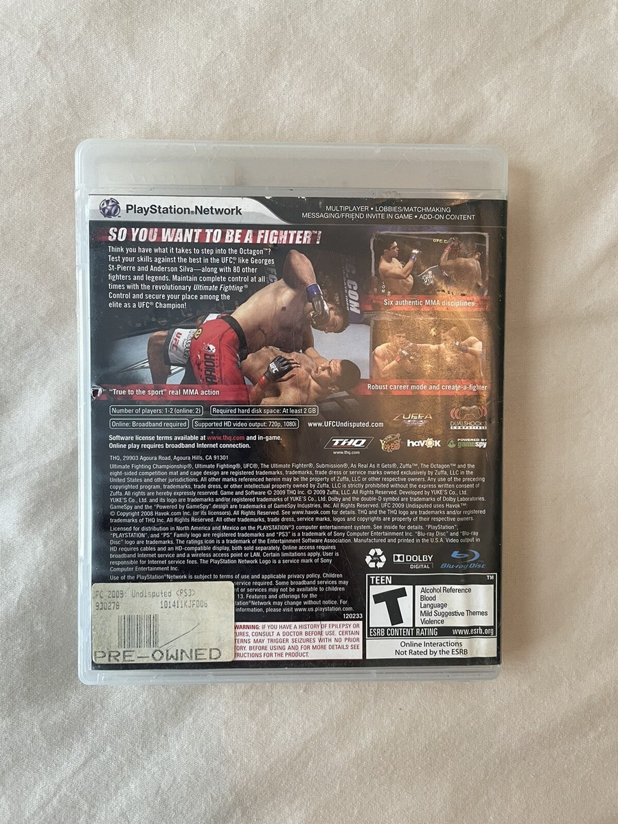 UFC Undisputed 2009 (Sony PlayStation 3, 2009) Complete w/ Manual