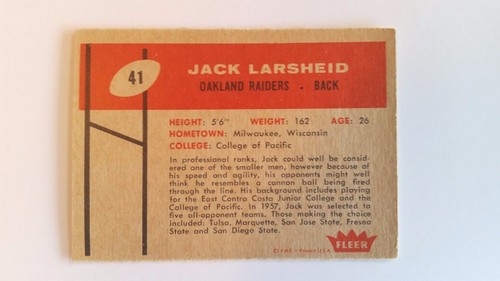 1960 FLEER FOOTBALL #41 JACK LARSHEID ~ RAIDERS / Ungraded - Nice Card - Picture 2 of 3