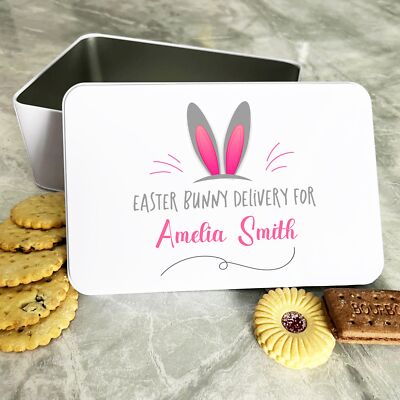 Osterhase Lieferung rosa personalisiert Geschenk Kuchen Kekse Süßigkeiten Leckerli Dose