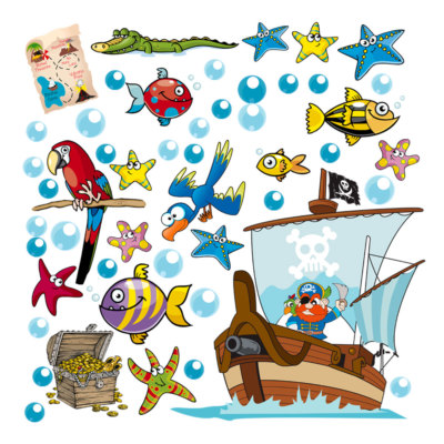 Pirate Ship Fish Parrot Wall Stickers Room Wal Sticker 30pcs