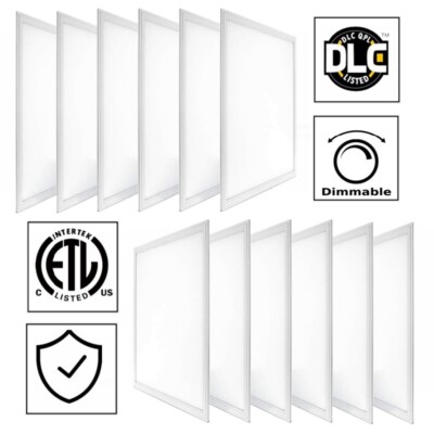 12 Pack 2x2 LED Flat Panel Lights Drop Ceiling Office Fixture, 5800 LM, Dimmable