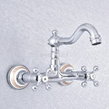 Polished Chrome Swivel Bathroom Faucet Wall Mount Lavatory Sink Mixer Tap wsf780