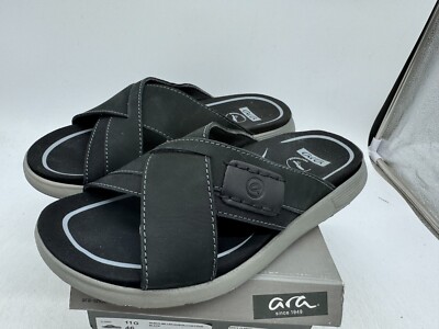 ARA MENS SANTA CLARITA CROSS STRAP NUBUCK LEATHER SANDALS BLACK SIZE 12