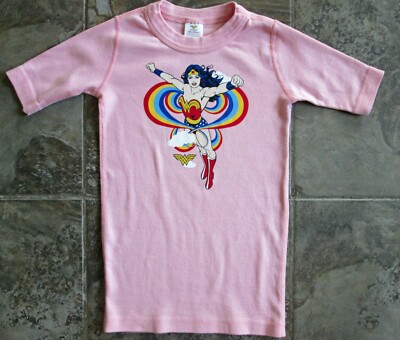 Hanna Andersson Pajama Top (130) SS Pink Wonder Woman Girls Organic  Cotton