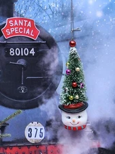 New Retro Frosty Snowman head  Mug Bottle Brush Tree   Christmas Ornament  NWT