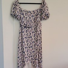 ASTR Dress Size M Square Neck Bubble Sleeve Cream Multicolor Ditsy Dress