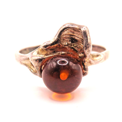 Exklusiver Designer Ring 925 Silber Bernstein 70s FKE Vintage Modernist RG59 *F