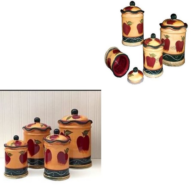 4 Pc Set Country Farmhouse White Embossed Canisters Ceramic