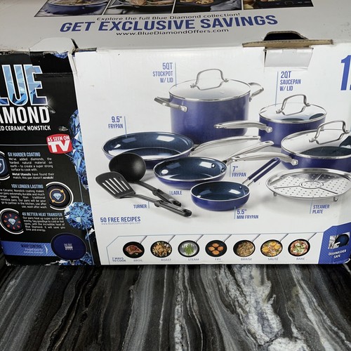 Blue Diamond 12Piece Cookware Set Toxin Free Ceramic Nonstick Pots