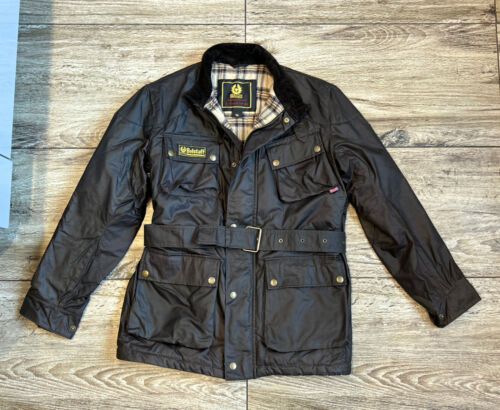 Belstaff Men's Fieldmaster Motorcycle Jacket Waxed Cotton Dark Brown Size 14
