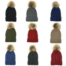 Women Fur Pom Pom Ball Knit Crochet Baggy Bobble Hat Beanie Winter