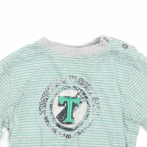 Timberland Boys Grey Striped Cotton Blend Basic T-Shirt Size 2 Years Roll Neck - Afbeelding 7 van 12