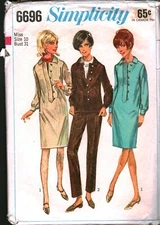 6696 Simplicity Sewing Pattern Misses Dress Overblouse Slacks 1960s 10 Casual