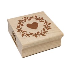Foliage Wreath with Heart Center Square Rubber Stamp for Stamping Crafting