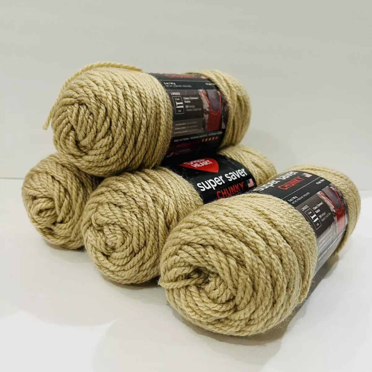 Red Heart Super Saver Chunky Yarn Lot of 4 Color Buff Chamois Beige Acrylic