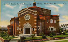 ST. MARY'S CATHOLIC CHURCH St Petersburg Florida Linen Postcard USA Made Tichnor