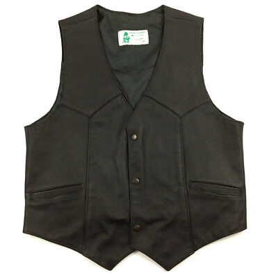 Apache Genuine Leather Mens Motorcycle Vest Biker Snap Front Pocket Black Size M