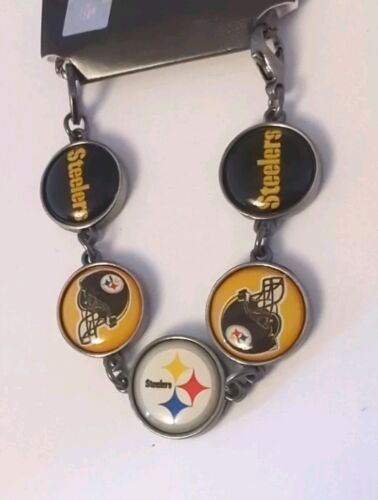 Bracelet de charme Pittsburgh Steelers NFL femme bijoux de mode 2 côtés paix NEUF - Photo 1 sur 4