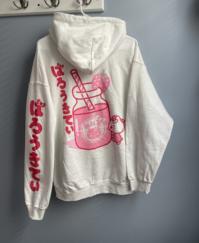 New (S) Sanrio Hello Kitty Strawberry Milk White Pullover Hoodie Small |  eBay