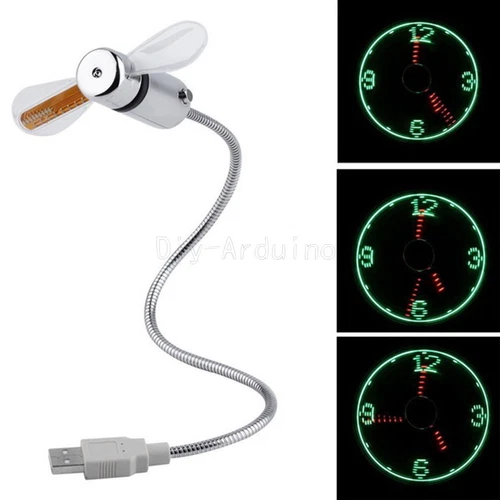 1Stks Mini USB Ventilator Lüfter Fan mit Clock Zeit LED für PC Notebook Laptop