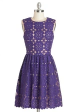 Modcloth Lace "Outdoor Arpeggios" Dress in Deep Purple ivy + blu Size 8 NWT