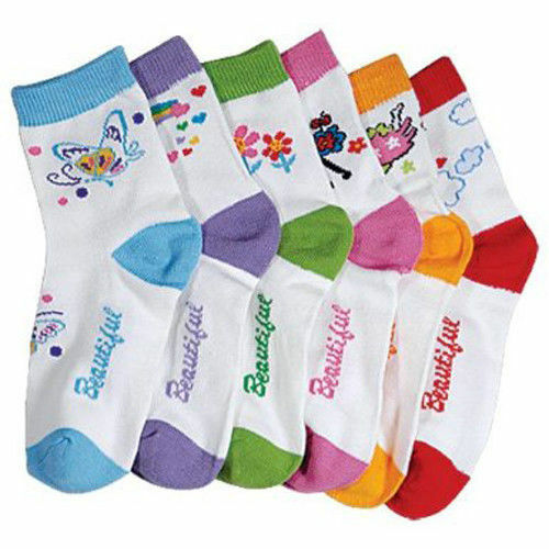New Mixed Lot 6 Pair's Novelty Kids Infant Girls Crew Socks SZ 00-12 Mths - Bild 2 von 2