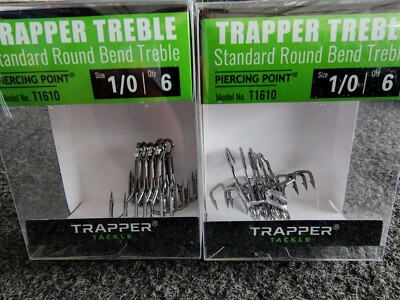 2 NEW Packs Trapper Tackle Standard Round Bend Treble Hooks size 1/0 crankbaits