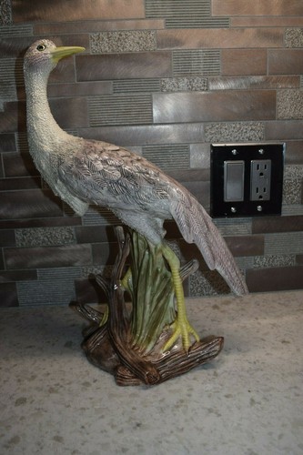 Stunning Vintage 16" HT Majolica Ceramic singed Crane Bird - Picture 5 of 12