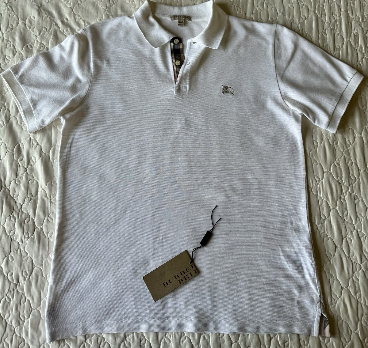 Burberry Polo Shirt Men’s Small White Pique With Nordstrom Tag Good  Condition