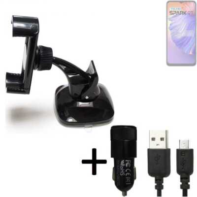 Halterung Scheibe + Armaturenbrett für Tecno Spark 9T + Ladegerät Smartphone H