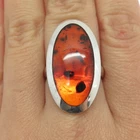 925 Sterling Silver Vintage Real Amber Ring Size 8.25