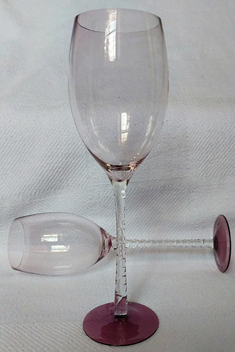 Pair of Vintage Purple Wine Champagne Glasses with Extra Long