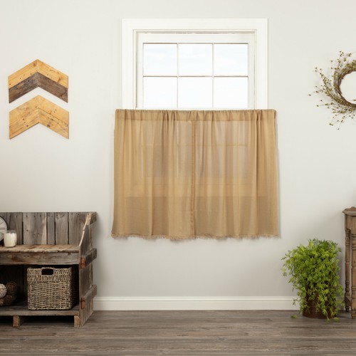 Tobacco Cloth Khaki Tier Set 36" Long Fringed Gauzy Sheer Country Primitive - Picture 3 of 4