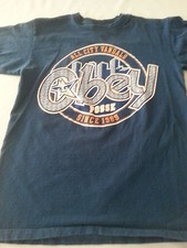 OBEY MEN'S BLUE COTTON ALL CITY VANDALS TSHIRT SMALL S 